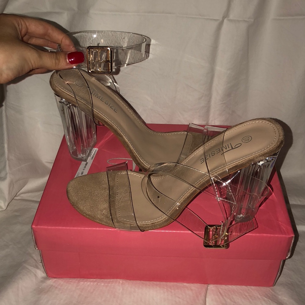Nude / Clear strapped heels